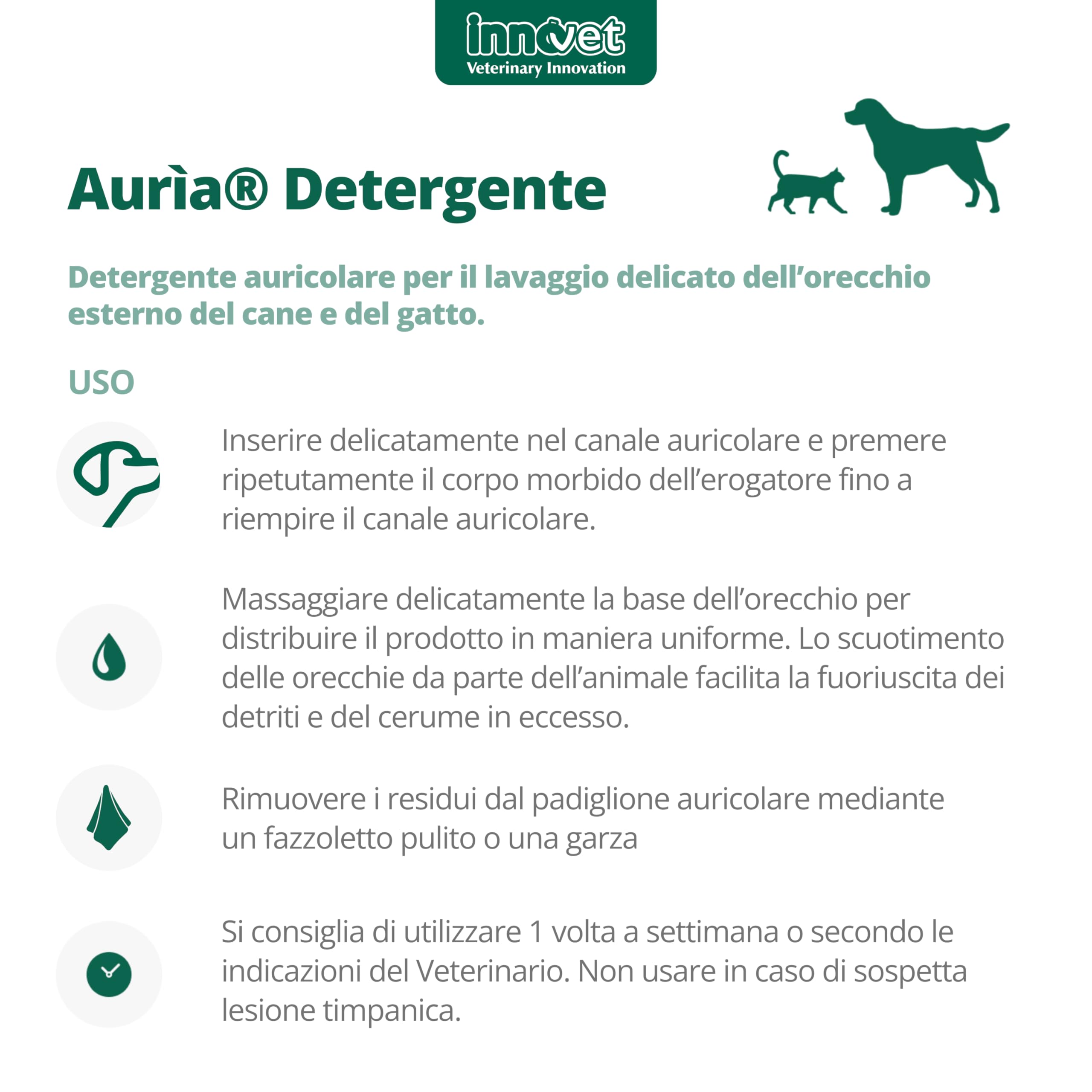 Innovet, Aurìa Detergente Auricolare Cani e Gatti, per la Pulizia di Orecchie Sensibili, Lavaggio Delicato dell'Orecchio Esterno, Ideale Contro Cerume e Cattivi Odori, 100 ml