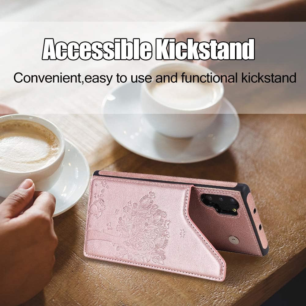 Vodico Samsung Galaxy Note 10 Plus Case Wallet, Note 10+ 5G Phone Case with Card Holder,Slim Leather Vintage Embossed Butterfly Flowers Flip Folio Magnetic Closure Stand Cover for Women (Pink)