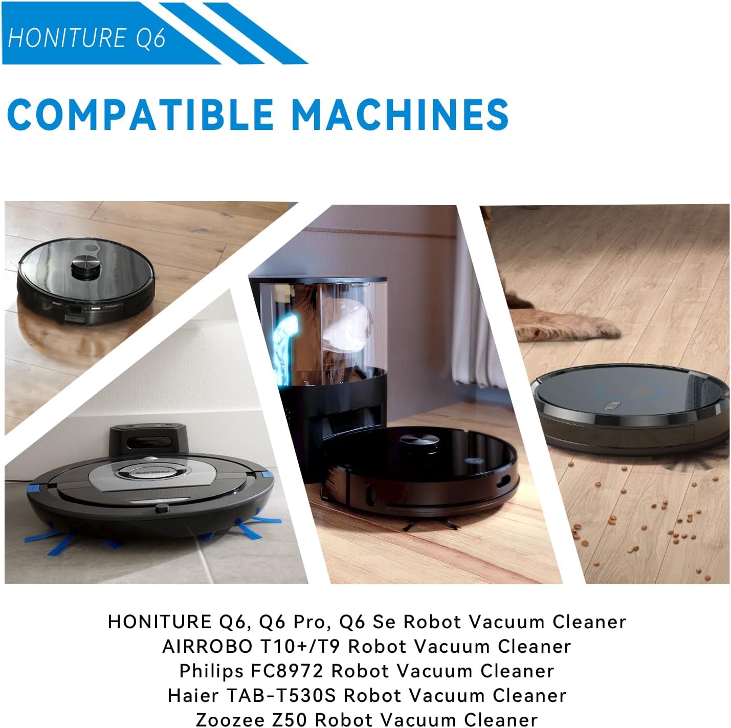 Images of various compatible robot vacuum cleaners