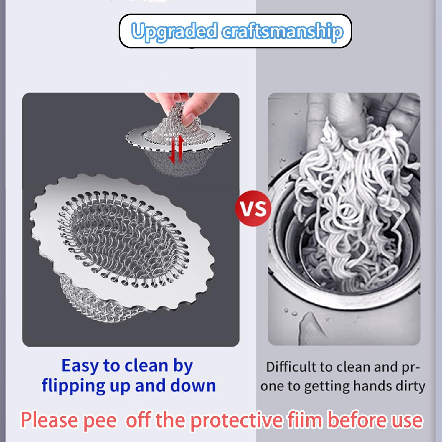 Kitchen Sink Drain Strainer, Patented 304 Stainless Steel Reversible Mesh Strainer with Flexible Chain, Handcrafted Anti-Clog Garbage Disposal Cover, Easy to Install & Clean - 1 Pack - Image 3