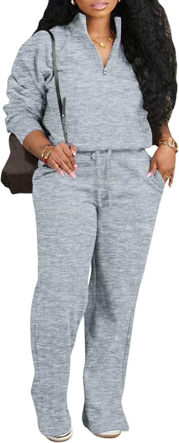 Adogirl Womens 2 Piece Outfits Lounge Sets Fall Half Zip Sweatshirt and Jogger Pants With Pockets Matching Set Tracksuit