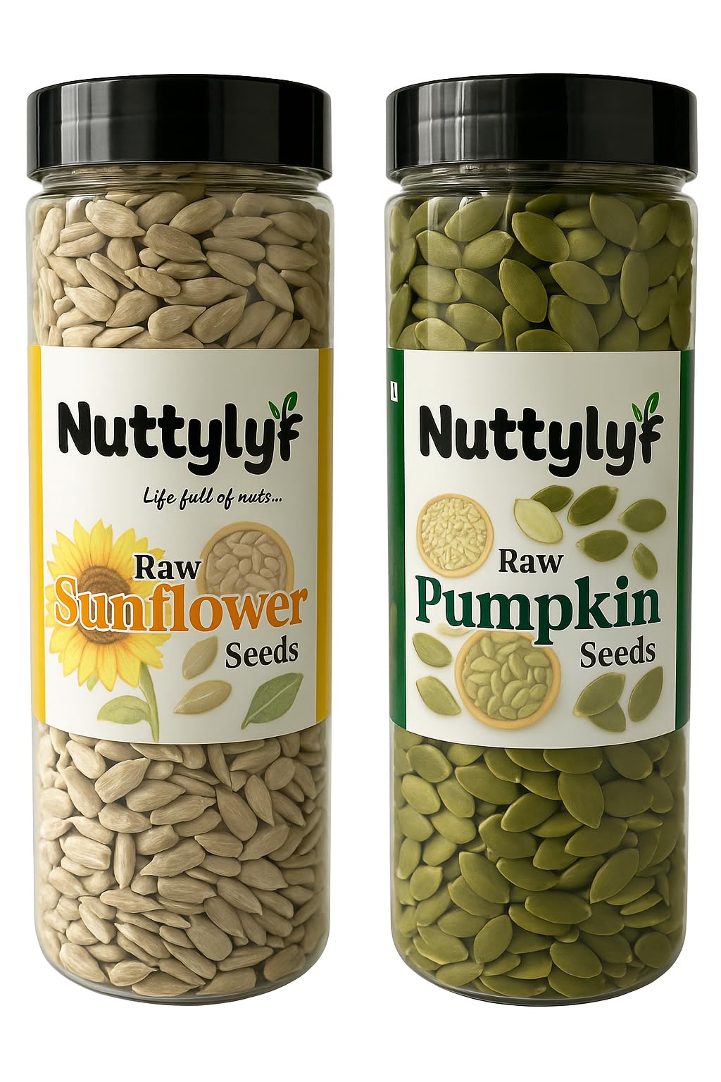 Nuttylyf Raw Pumpkin Seeds, Sunflower Seeds | Pack of 2 X 200g (400g) | High in Protien and Fiber Very Rich Food For Immunity Boster And Good For Health (Reusable Jar)