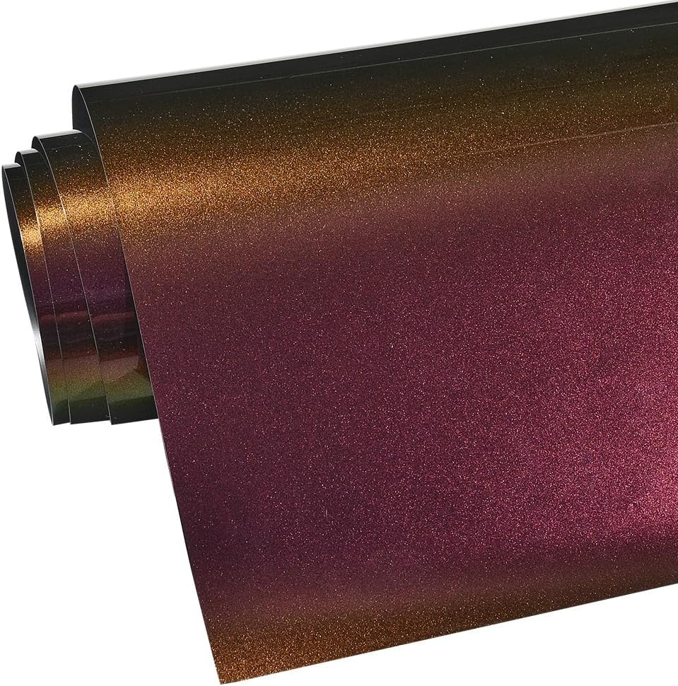 Gloss Chameleon Purple to Green Vinyl Wrap, Metallic Glitter Sparking Color Change Vehicle Film Self Adhesive DIY Decal Auto Cars Motorcycle Protection 60'' x 39'' (5ft x 3.3ft)