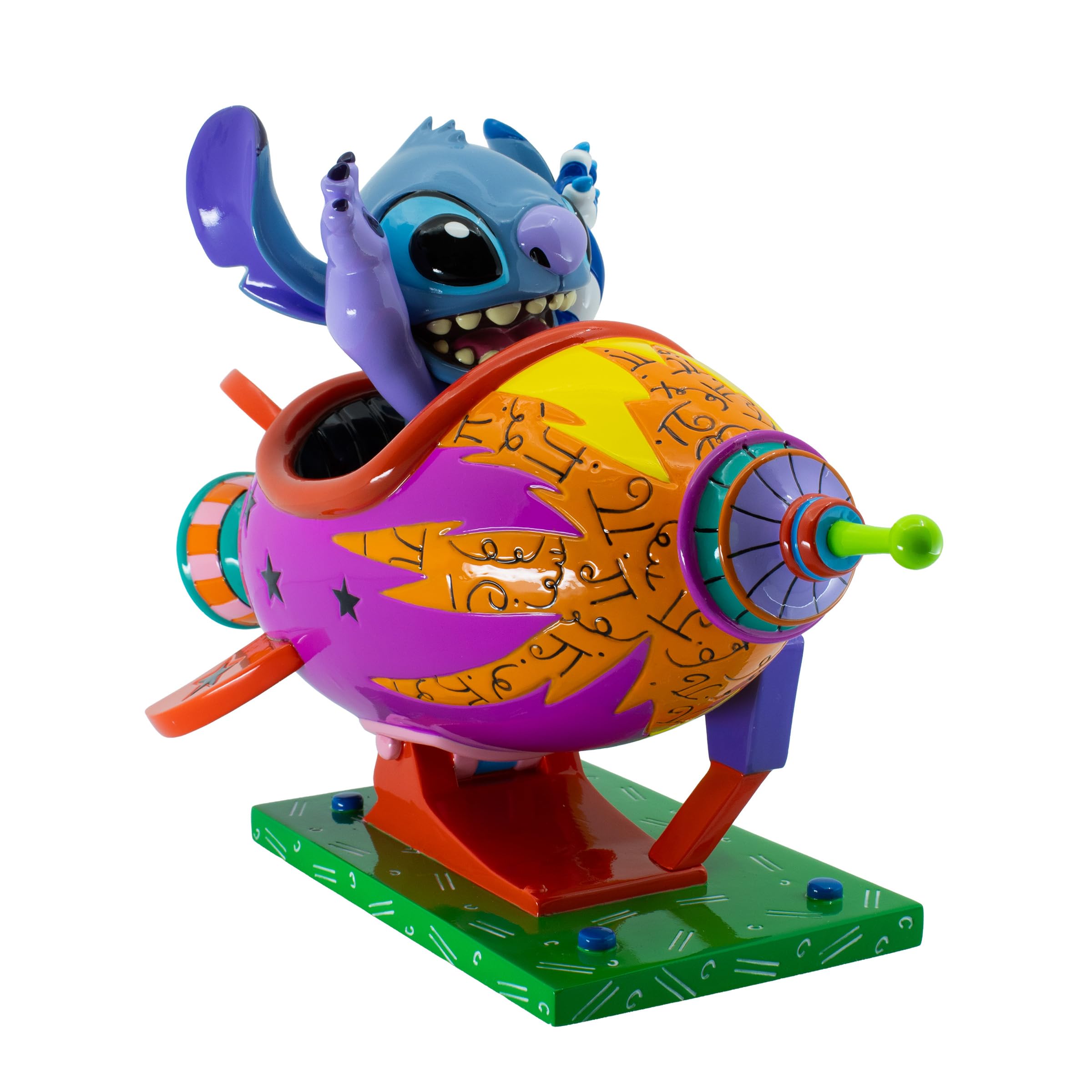 Enesco Disney Britto Stitch Rocket Ship - Statuetta grande da collezione, 16,5 cm, in resina dipinta a mano, scultura spaziale aliena di Romero Britto - stravagante decorazione per la casa e regalo