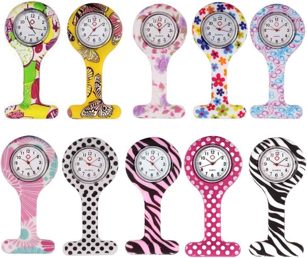 Weicam 10 Pack Round Silicone Health Care Nurse Doctor Pin-on Brooch Watch Pocket Watches