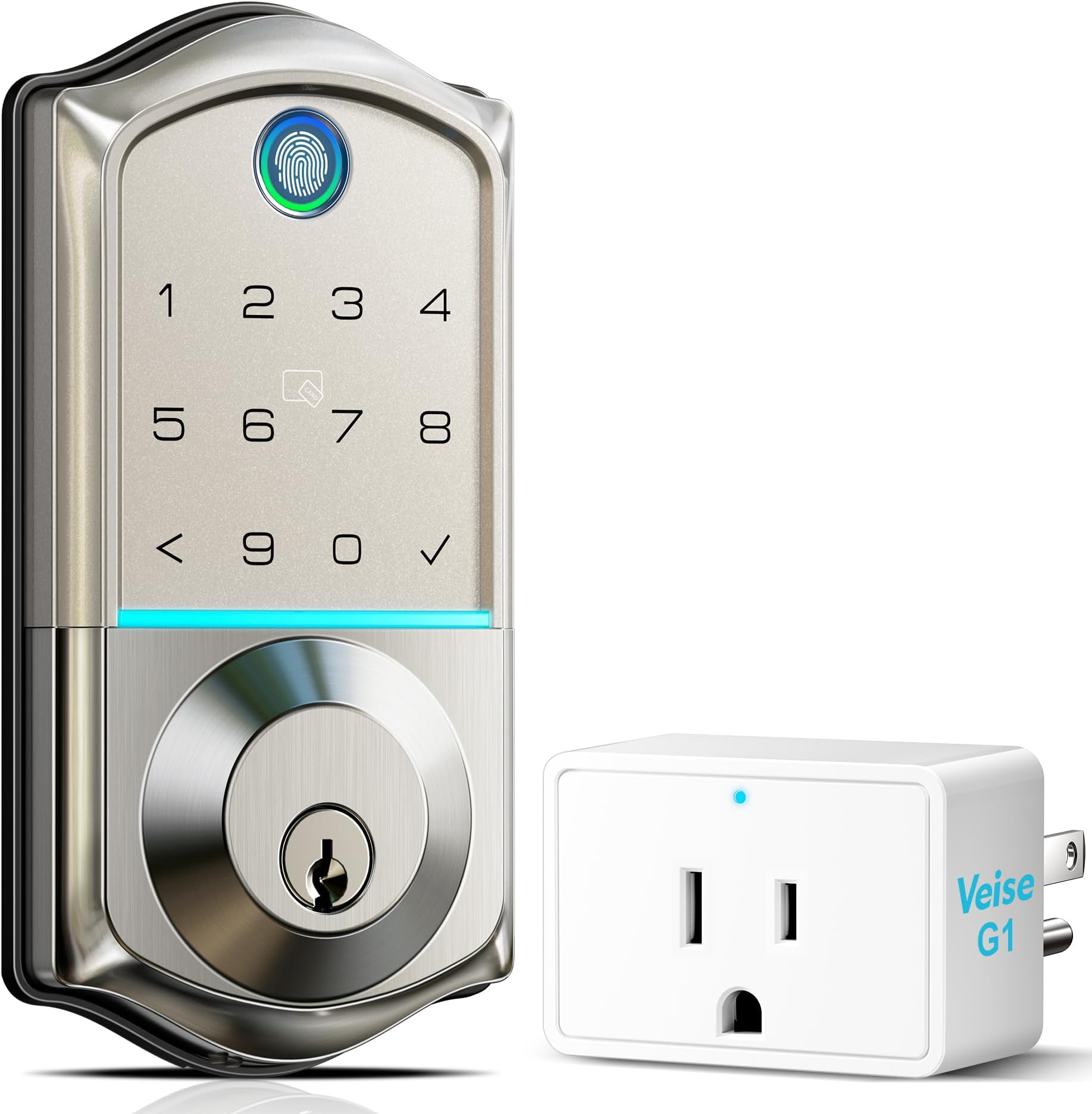 VE017 Wi-Fi Fingerprint Smart Door Lock, App Control, 7-in-1 Keyless Entry, Auto Lock, Emergency Power Port, Electronic Touchscreen Keypad, Biometric Smart Locks for Front Door, Satin Nickel
