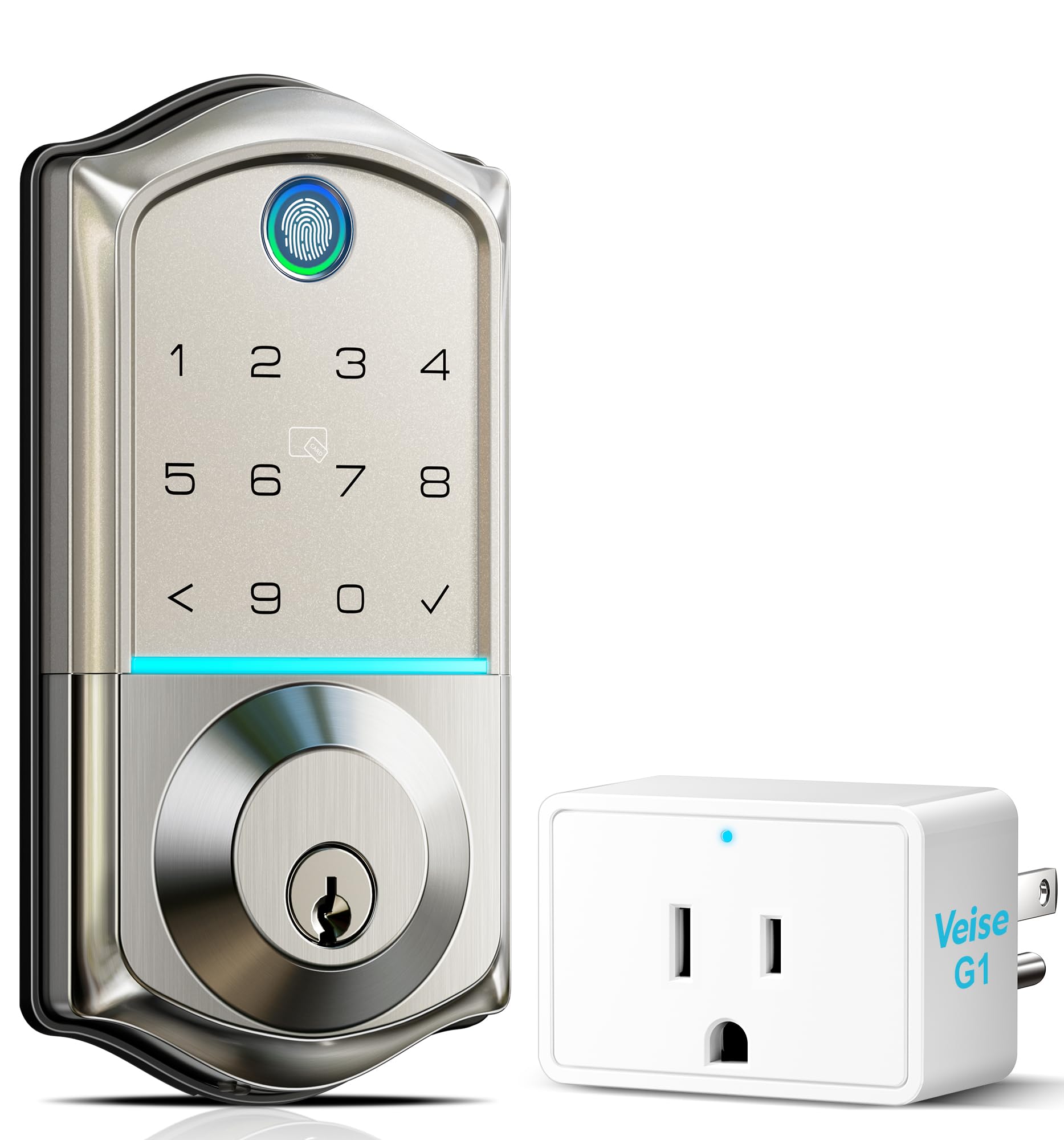 VE017 Wi-Fi Fingerprint Smart Door Lock, App Control, 7-in-1 Keyless Entry, Auto Lock, Emergency Power Port, Electronic Touchscreen Keypad, Biometric Smart Locks for Front Door, Satin Nickel