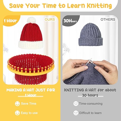 Miniatura 4 de Aeelike - Kit de telar redondo para hacer sombreros de invierno, juego completo de telares de punto de plástico con hilo instrucciones paso a paso