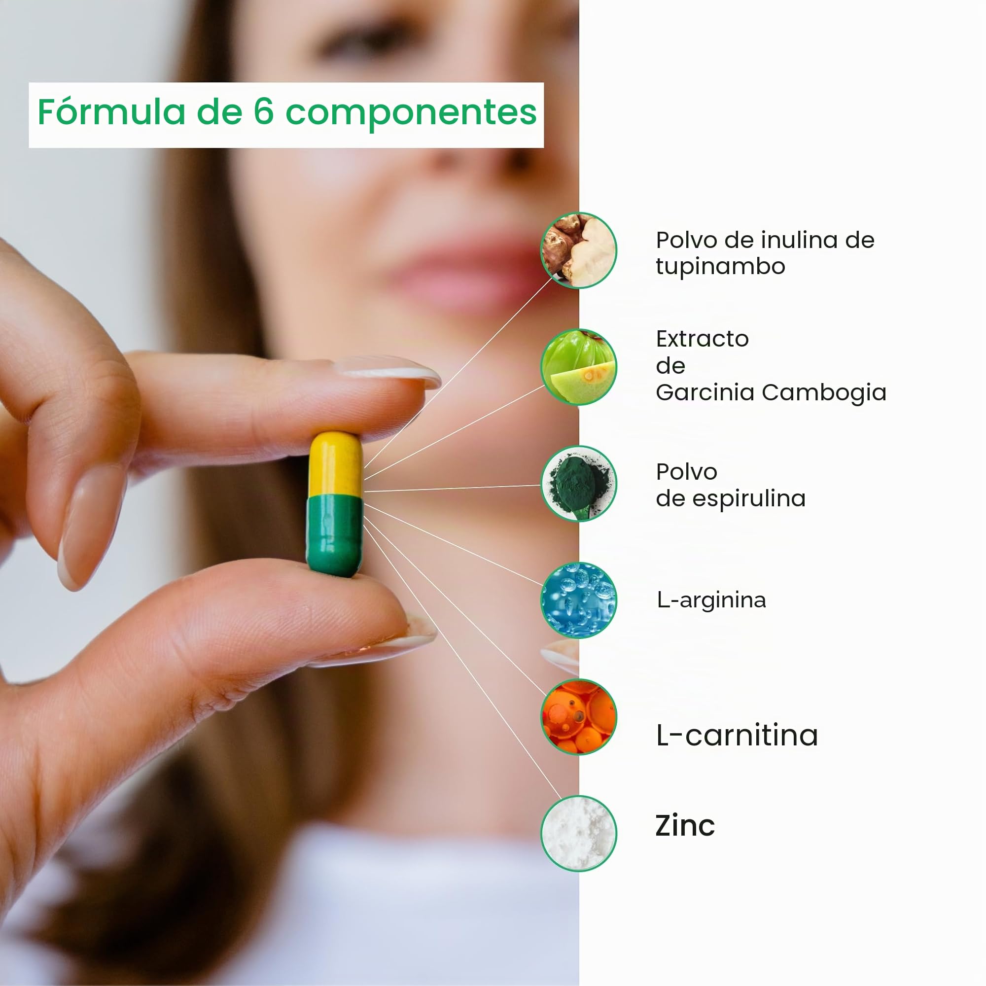 La fórmula DUO original 2024 Apoya el cuerpo con polvo de espirulina, polvo de inulina, Garcinia Cambogia, L-carnitina, L-arginina y zinc, 60 cápsulas (1 paquete)
