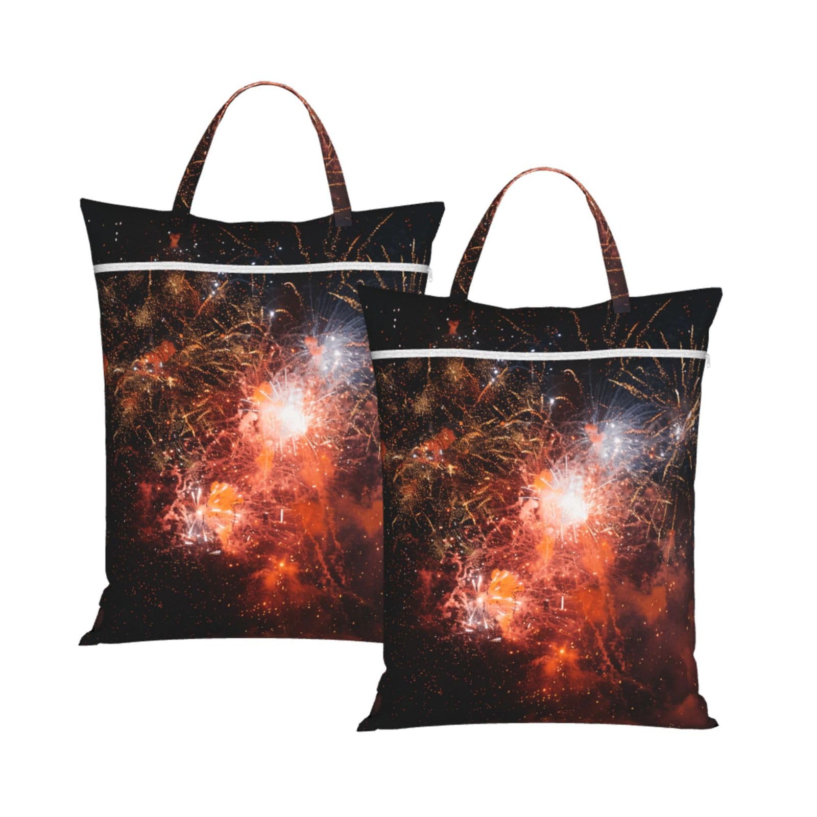 Large Travel Laundry Bags,Fireworks Print with Handle Foldable Laundry Bag for Holidays Gym Swimming and Family Trips, 2Pcs