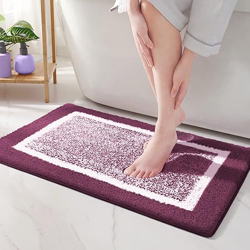 Bathroom Rug Mat, Ultra Soft and Water Absorbent Bath Rug, Bath Carpet, Machine Wash/Dry, for Tub, Shower, and Bath Room (20"x29", Purple and White)