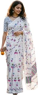 HMP Fashion Women's Mulmul Cotton Saree, Kalamkari Handblock Print, Ekat Design, 5.5 Metre with Printed Blouse Piece Price In India