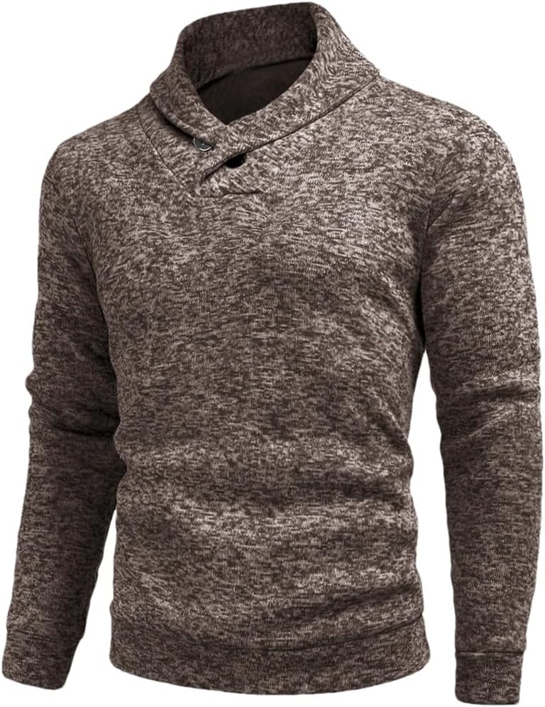 Men's Retro Hollowed Out Long Sleeved High Neck Sweatshirt with Buttons, Solid Color Pullover Sweater, and Lapel Sweater