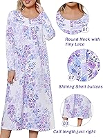 Vista 2 de JRYNOEU Camisones largos de algodón para mujer, vestidos de noche de manga larga, ropa de dormir de longitud completa, camisón suave para descansar