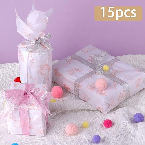 Miniatura 6 de 30 hojas de papel de seda de mariposa, 14 x 20 pulgadas, hojas de papel de seda dorado y oro rosa para embalaje para Navidad, boda, fiesta de