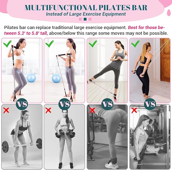 Pilates Bar Kit with Resistance Bands, Multifunctional Yoga Pilates Kit