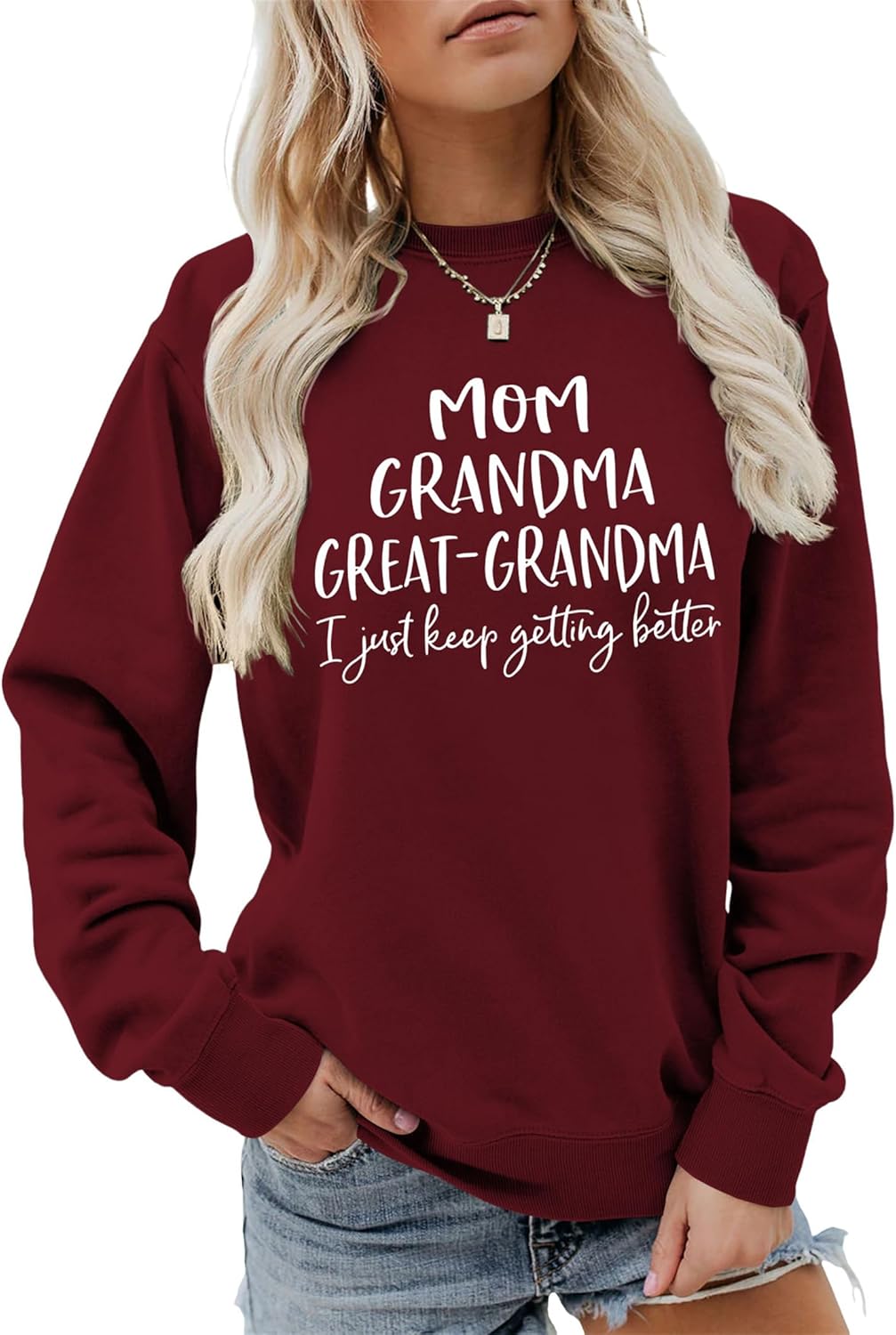 MOM Grandma Great-Grandma Sweatshirt, Grandma Pullover Tops Women Casual Crew Neck Long Sleeve Graphic Sweatshirt - Image 4