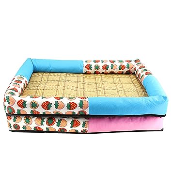 Homgee Pet Summer Cool Mat Straw Bamboo Sleeping Bed Comfortable Cushion for Medium Size Pet Dog Cat