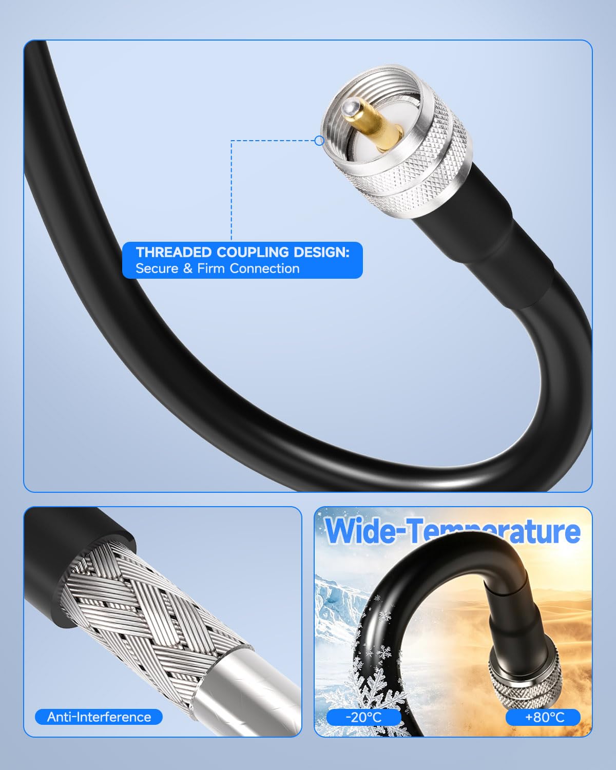 Superbat Cable CB PL259 UHF ALSR400 50 Ohm de 6m, Cable Coaxial Radioaficionado HF Macho a Macho de Pérdida Ultra Baja para Radio VHF, Medidor SWR, Analizador de Antena, Carga Ficticia, Walkie Talkie