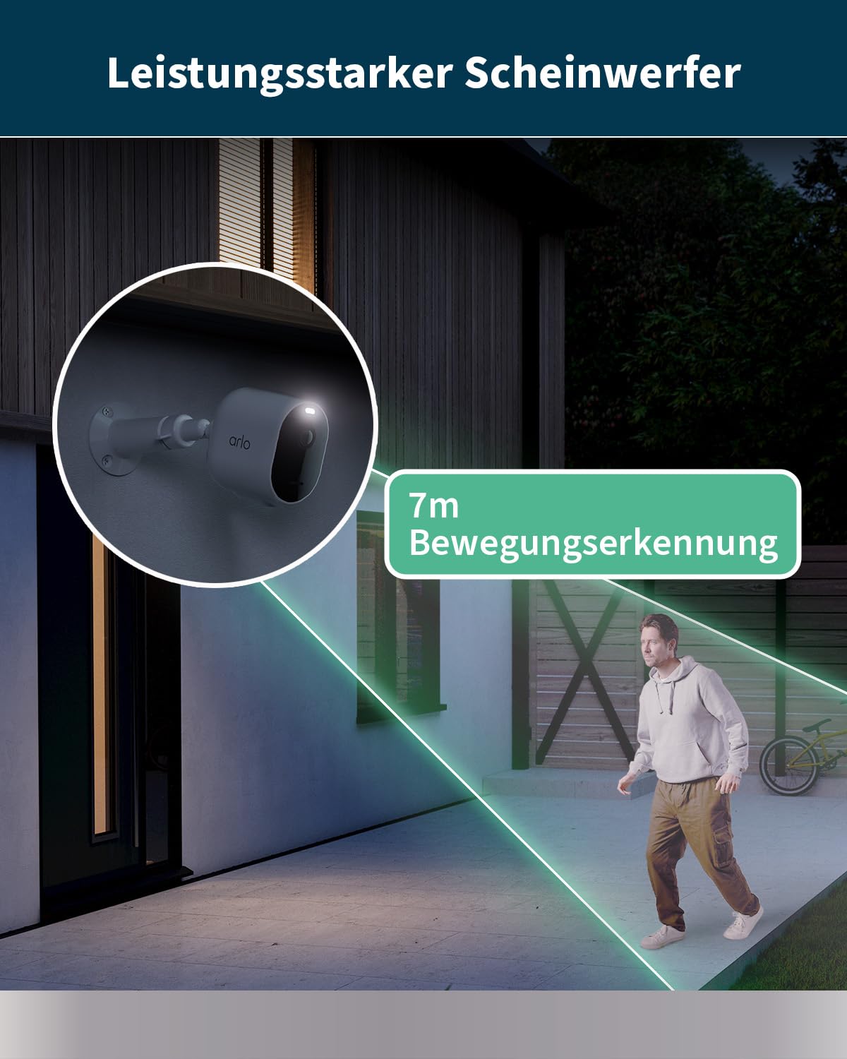 Arlo Pro 5 Überwachungskamera Aussen WLAN, 2K+ HDR Video, Kabellos, Verbesserte Farbnachtsicht, 160° Blickwinkel, Spotlight, 2-Wege Audio, Alarm Sirene + Arlo Secure Testzeitraum, 3er Set, Weiß
