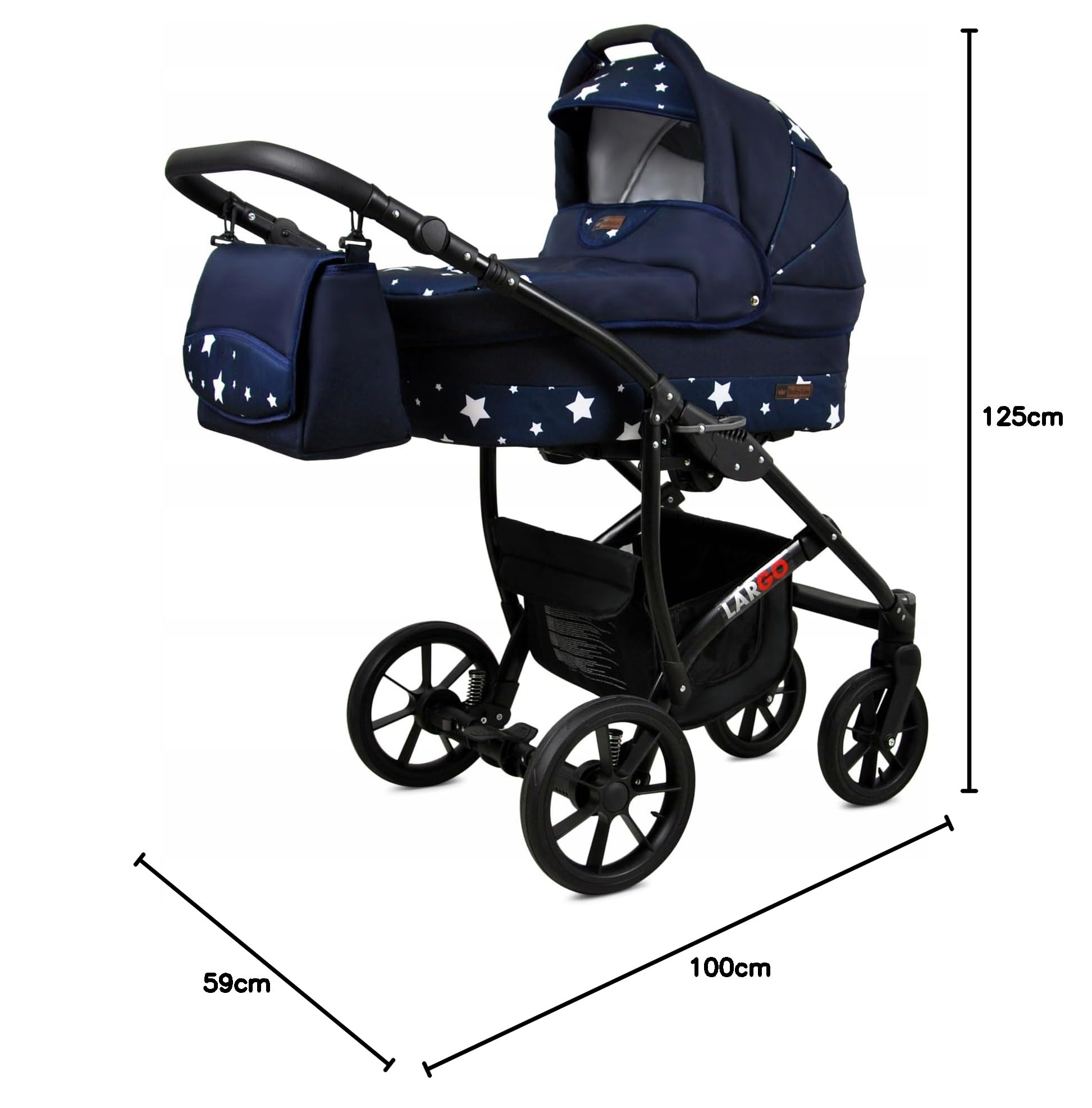 BabyLux® Zestaw wózków dziecięcych 4 w 1 – Largo – w zestawie wanienka dla niemowląt, fotelik sportowy, fotelik samochodowy, stacja bazowa ISOFIX – fotelik samochodowy – zestaw wózków dziecięcych