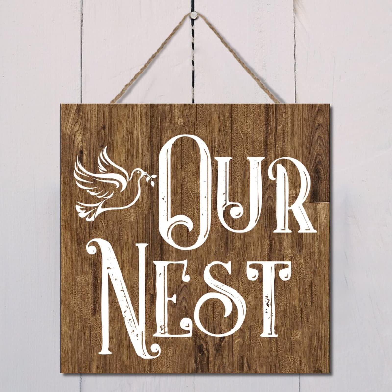 Our Nest Wooden Sign Motivational Saying Hanging Wood Sign Wooden Wall Table Sign Rustic Wood Sign Plaque Personalized Rustic Wood Signs Girls Bedroom Sign 12x12in St Patricks Day Party