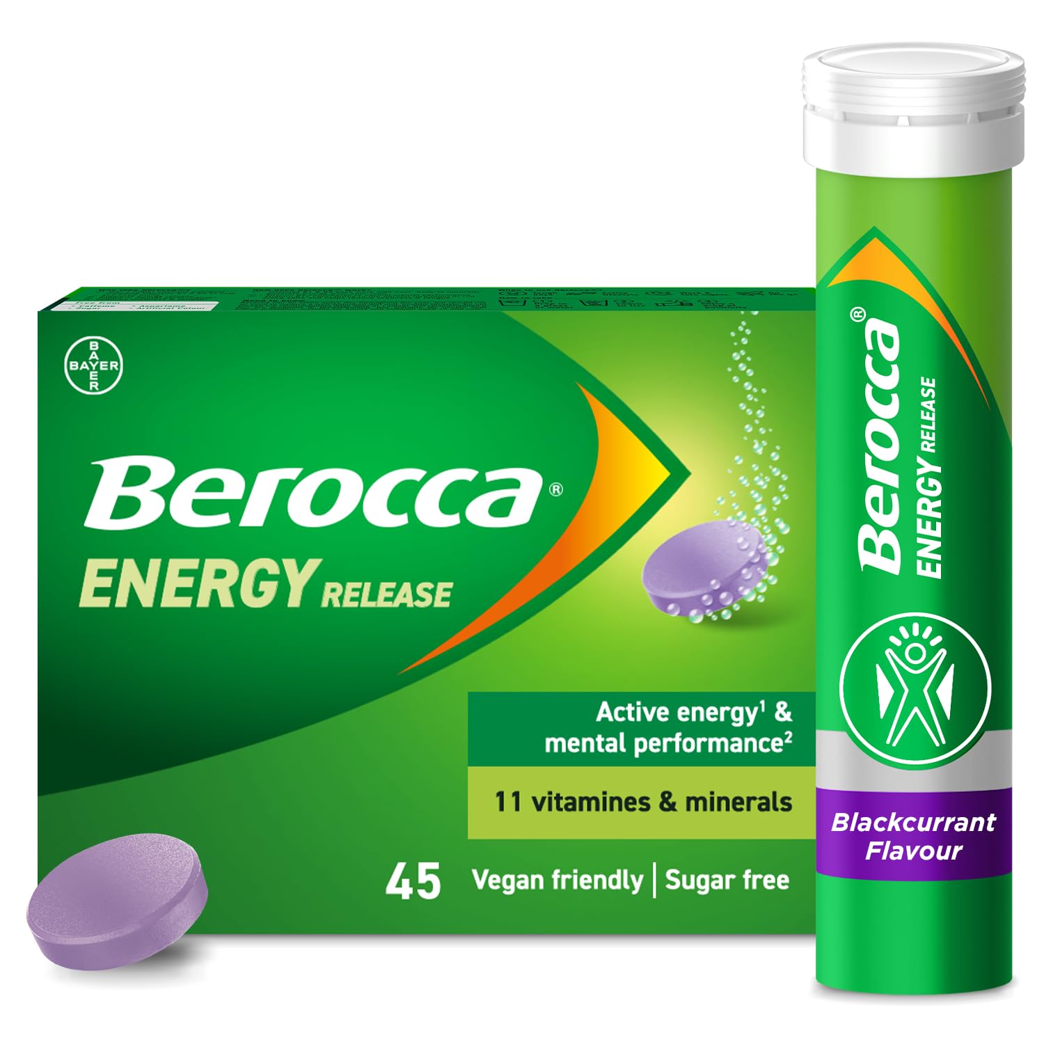 Berocca Vitamin C Effervescent Tablets - Including B Vitamins, Magnesium, Calcium & Zinc - Support Energy Release & Immune System - 45 Tablets - Blackcurrant Flavour
