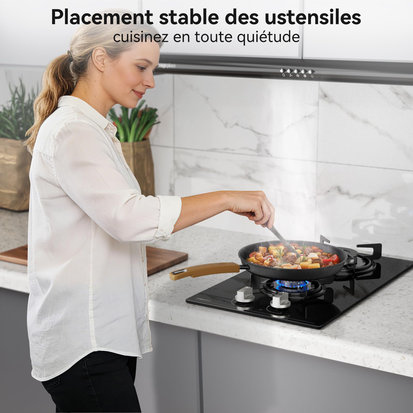 Magicplux Plaque de Gaz 2 Feux Encastrable 30cm, Table de Cuisson Gaz 4300W, Verre Noir