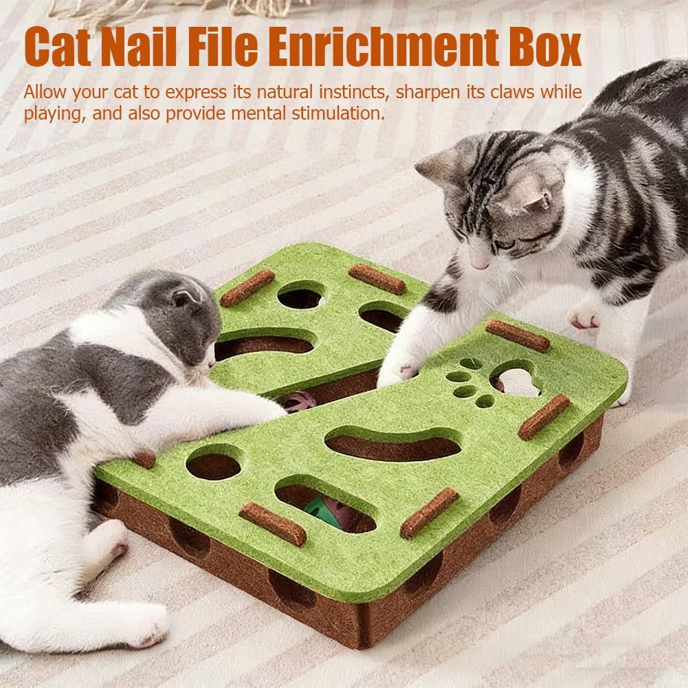 2026 Upgrade Cat Nail File Enrichment Box 3 In 1 Felt Maze Cat Toys Interactive Cats Nail File Scratch Enrichment Box With Bell Ball & Sandpaper Inside For Indoor Cats Claw Care