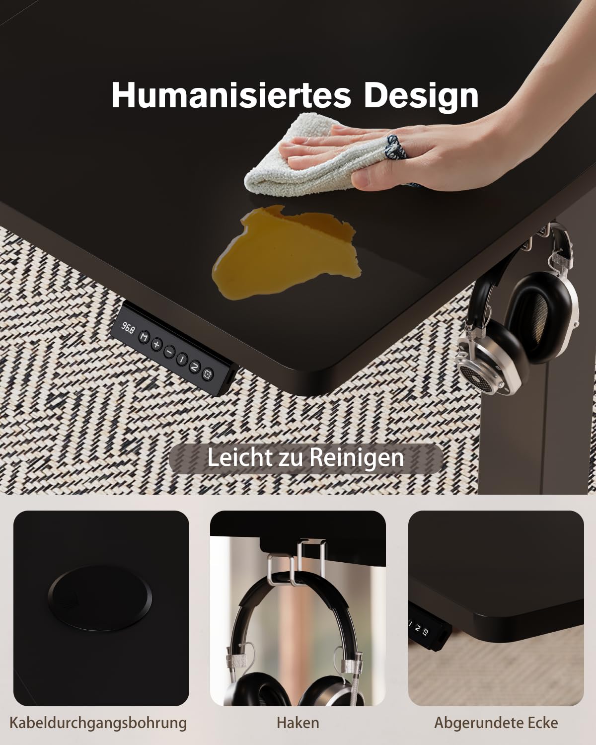 Devoko Höhenverstellbarer Schreibtisch mit USB-Buchse Schreibtisch Höhenverstellbar Elektrisch Steh-Sitz Verstellbarer Computertisch Stehpult Bürotisch Adjustable Desk,140x60cm,Schwarz