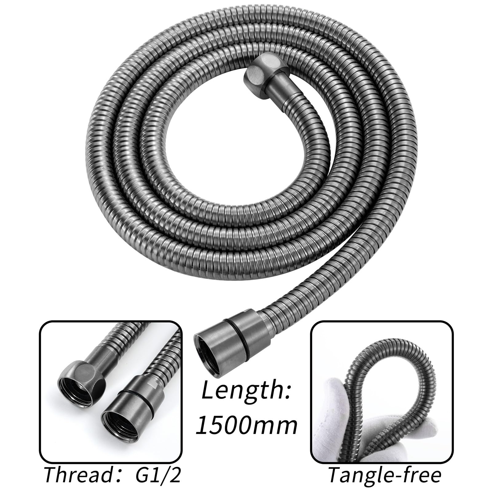 Alcachofa de Ducha Alta Presión con 3 Patrones de Chorro, Alcachofa Ducha Antical, Tipo Universal, Cabezal Ducha Cuadrado de Acero Inoxidable con Soporte de Base de Latón y Manguera de 1.5 m