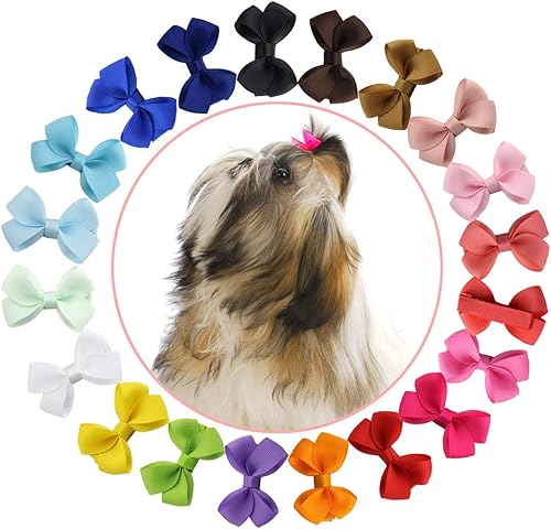 Miniatura 2 de YOY 20 adorables lazos para el pelo de perro con clips y 1000 bandas de goma y 1 peine de acero para peluquería, nudo superior de cachorro, moño