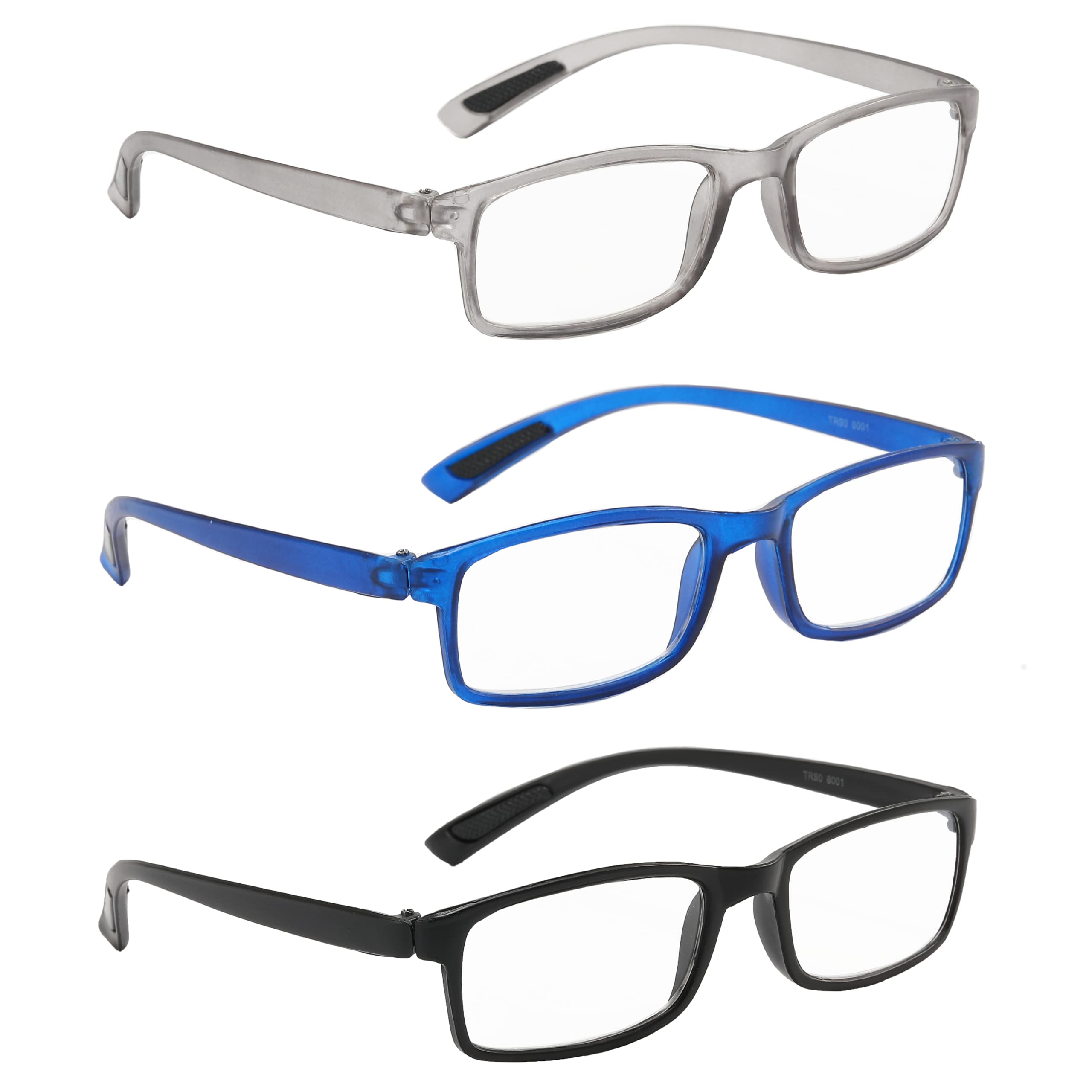 PROFLEX SpareSpecs Reading Glasses (value 3 pack) - lightweight, impact & scratch resistant, bendy, flexible, anti-slip, unisex (mens + womens) +1.0, +1.5, +2.0, +2.5, +3.0, +3.5, +4.0 - (classic)