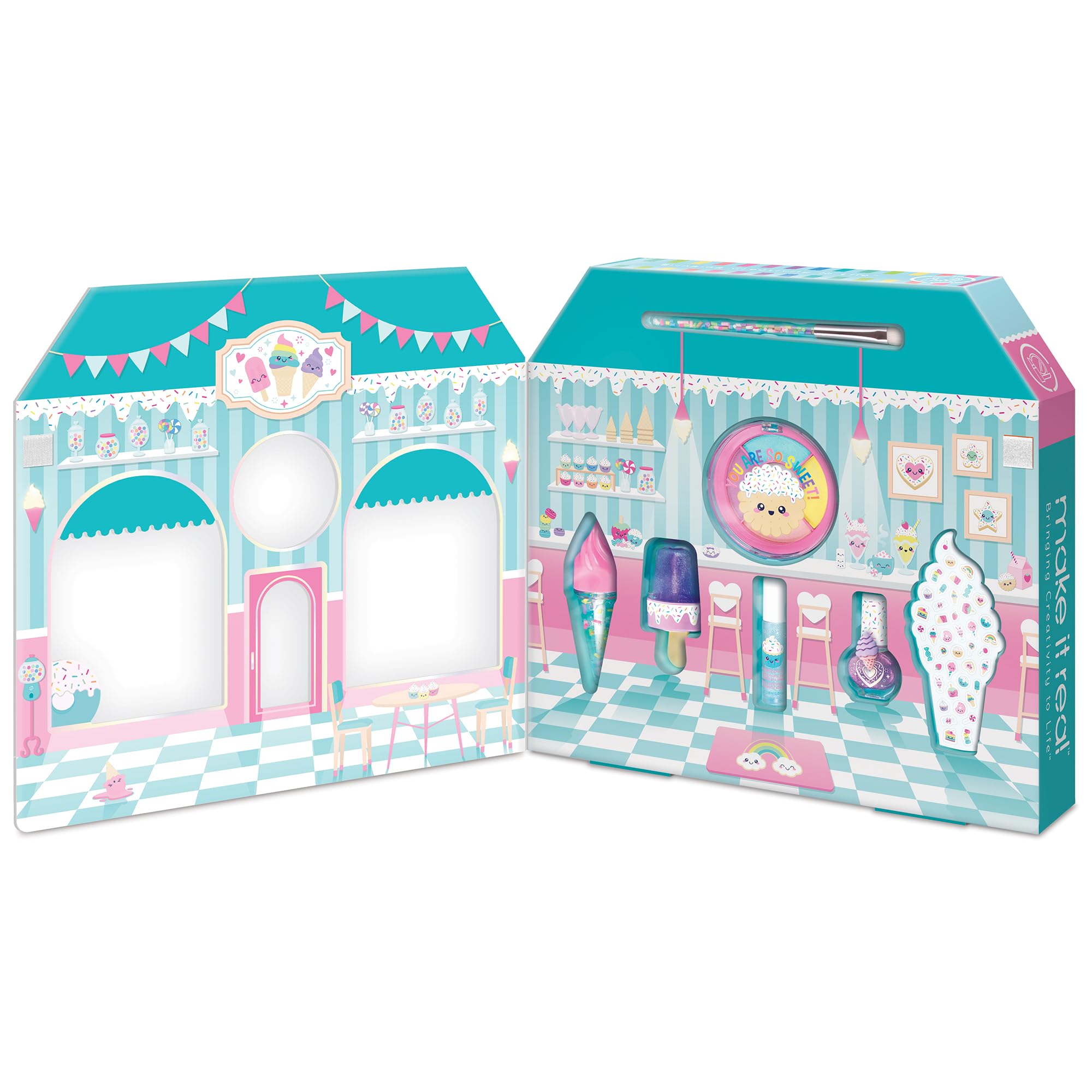 Make It Real: Zestaw kosmetyków Candy Shop - 9 szt., kosmetyki o zapachu wanilii i truskawek, błyszczyki w kształcie lodów, zestaw kosmetyczny, nastolatki, dziewczęta i dzieci w wieku od 8 lat