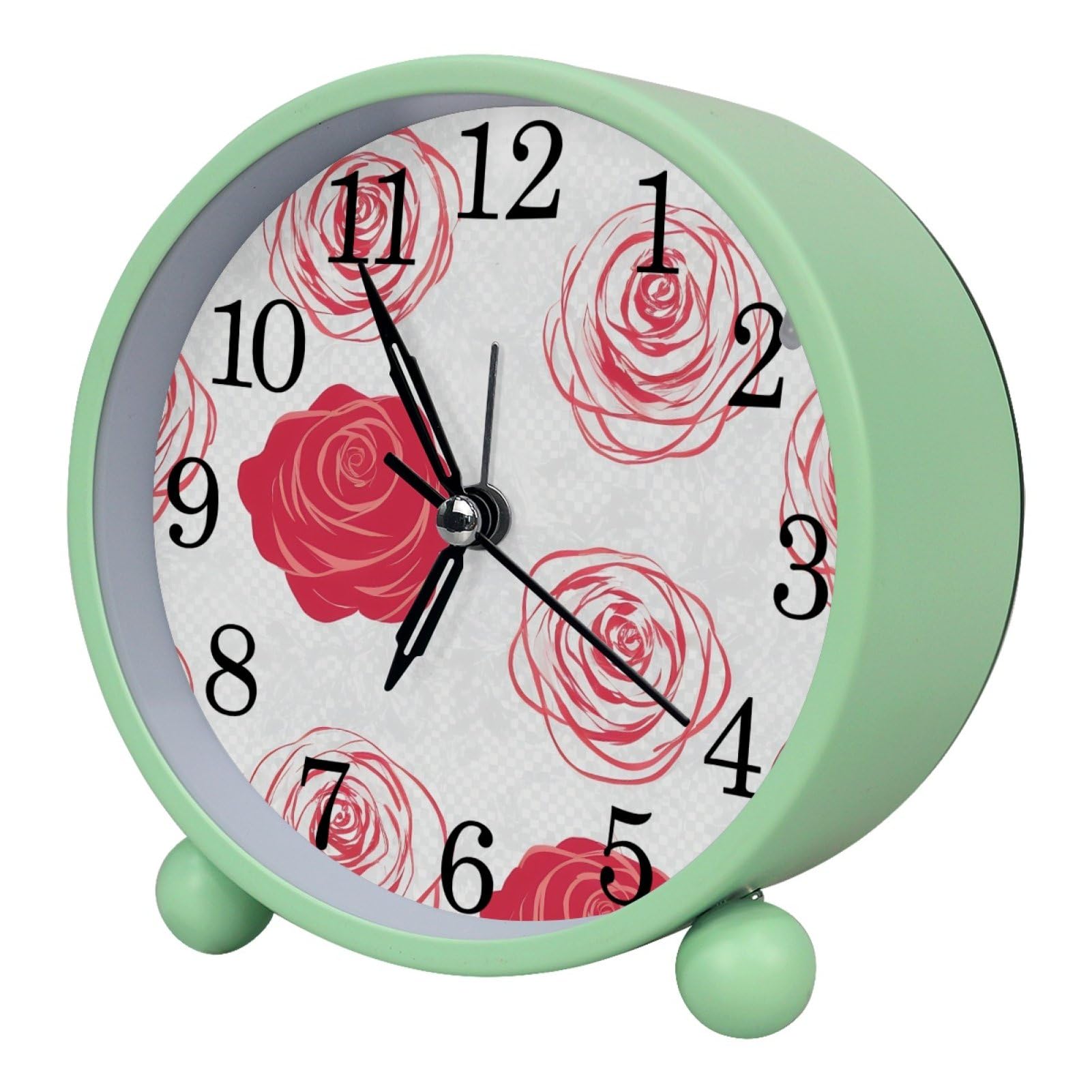 Flowers Round Battery Operated Bedside Alarm Clocks Non-Ticking Desktop Silent Analog Alarm Clock with Light