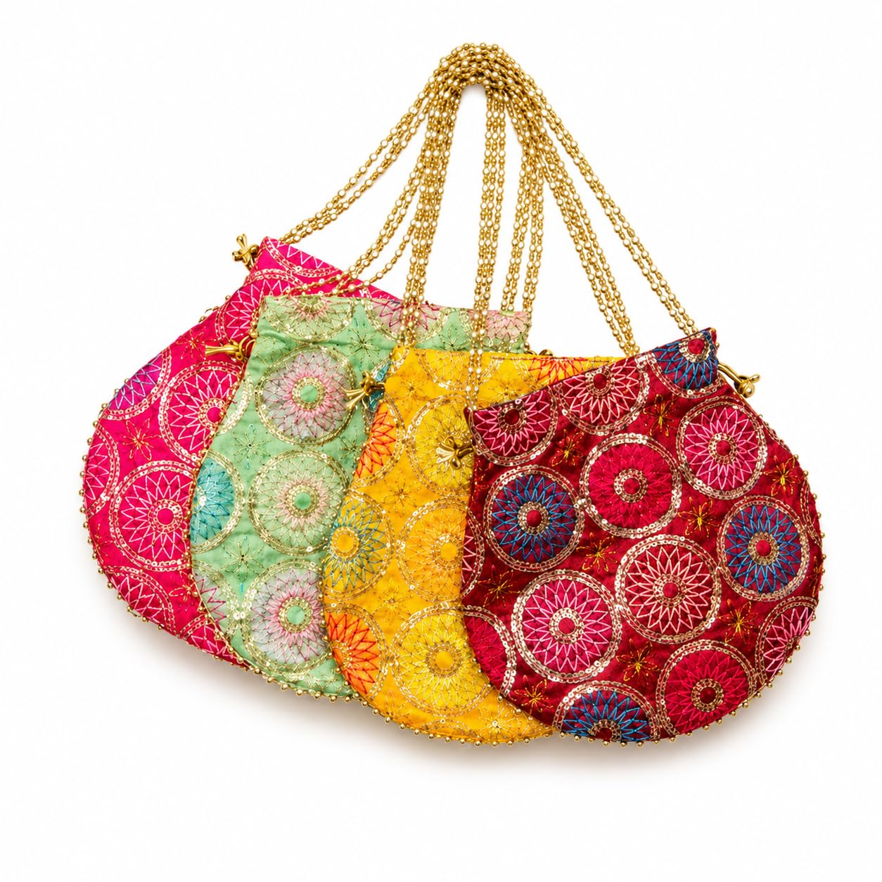 Embroidered Potli Bags for Women (Pack of 4) | Ethnic Drawstring Clutch with Sequin & Bead Work | Traditional Indian Handbag for Wedding, Party, Festive & Bridal Use (Multicolor)-image-16