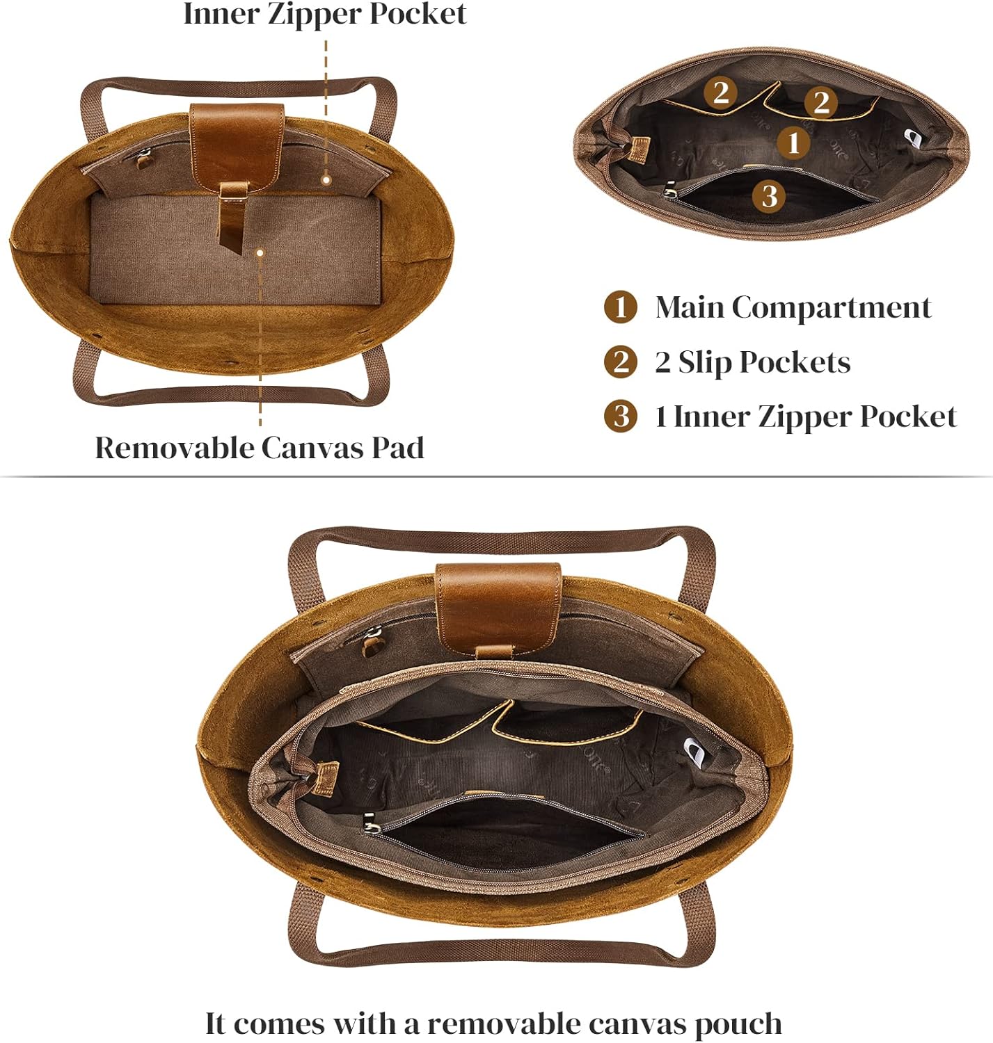 S-ZONE Genuine Leather Tote Bag for Women with Purse Organizer Large Shoulder Handbags Work - Image 5