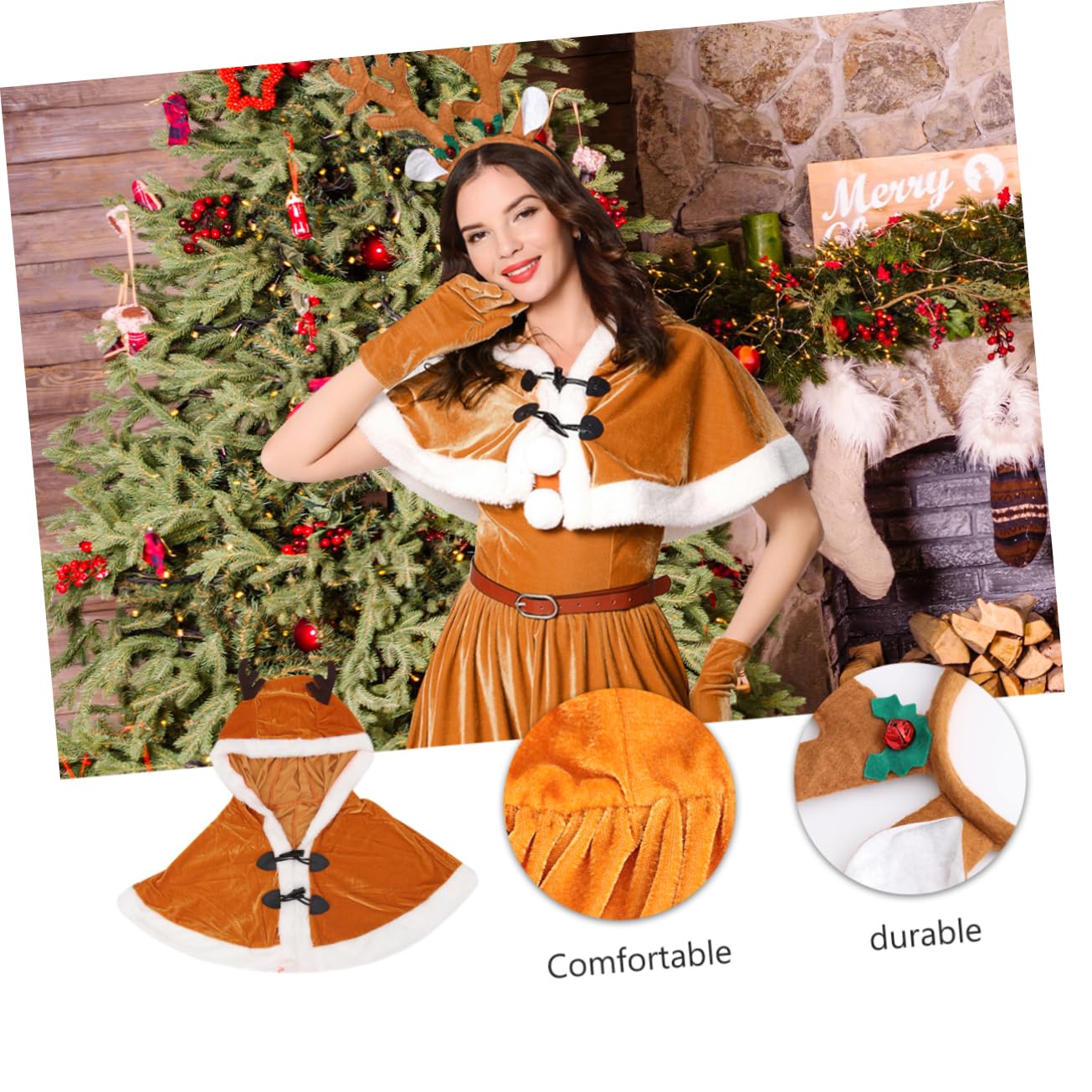 Homoyoyo disfraz de papa noel Día festivo víspera vestido de navidad de las mujeres co ropa de espectáculo de navidad adorable vestido de belleza de alce Poliéster