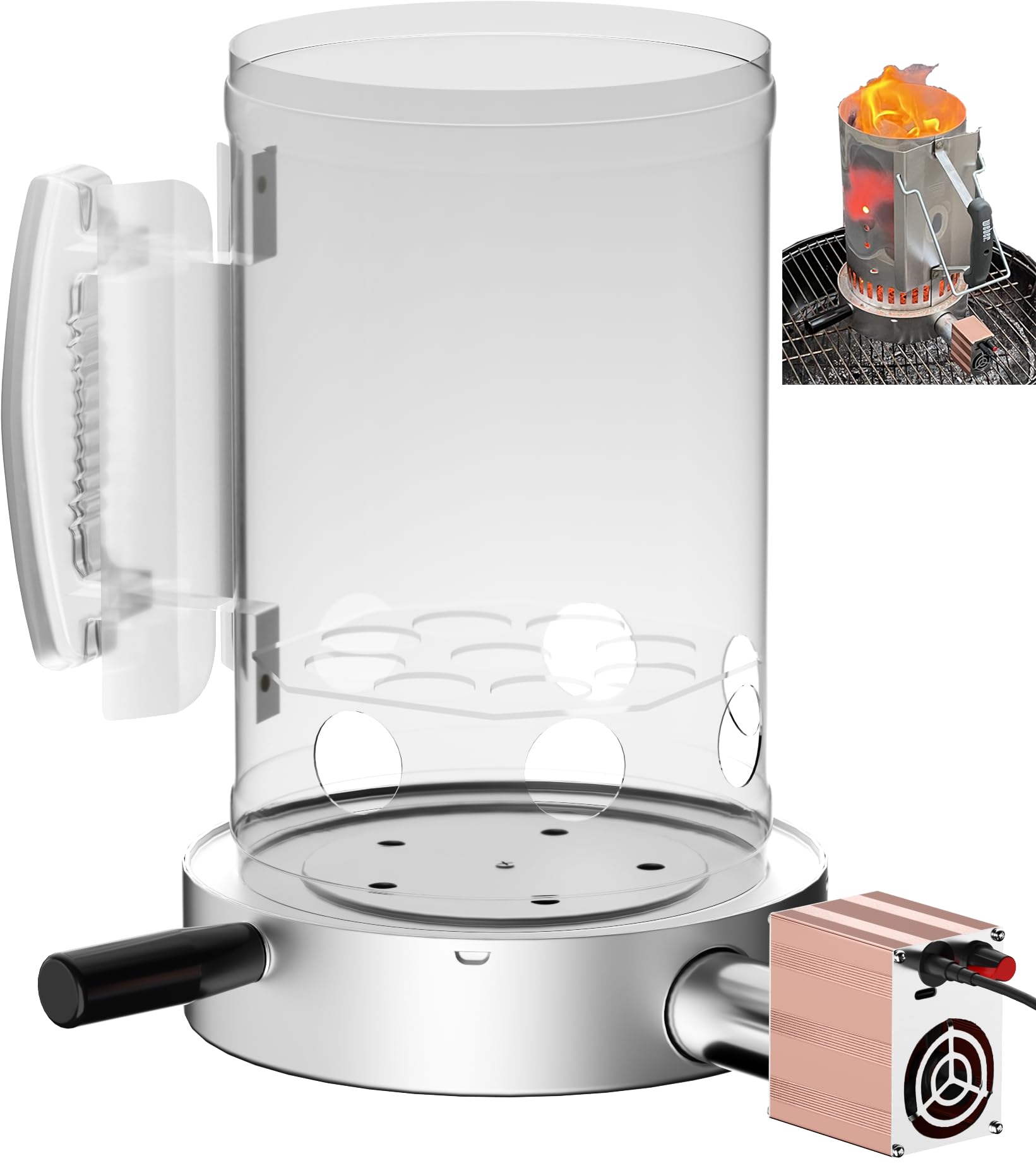 Photo 1 of Charcoal Chimney Booster-Charcoal Starter Base & Coal Burner Blower, 10-Minute Rapid Ignition, Outdoor BBQ Accessories for Kingsford, Weber and Other Grill Chimney Charcoal Starter-Ideal Grilling Gift