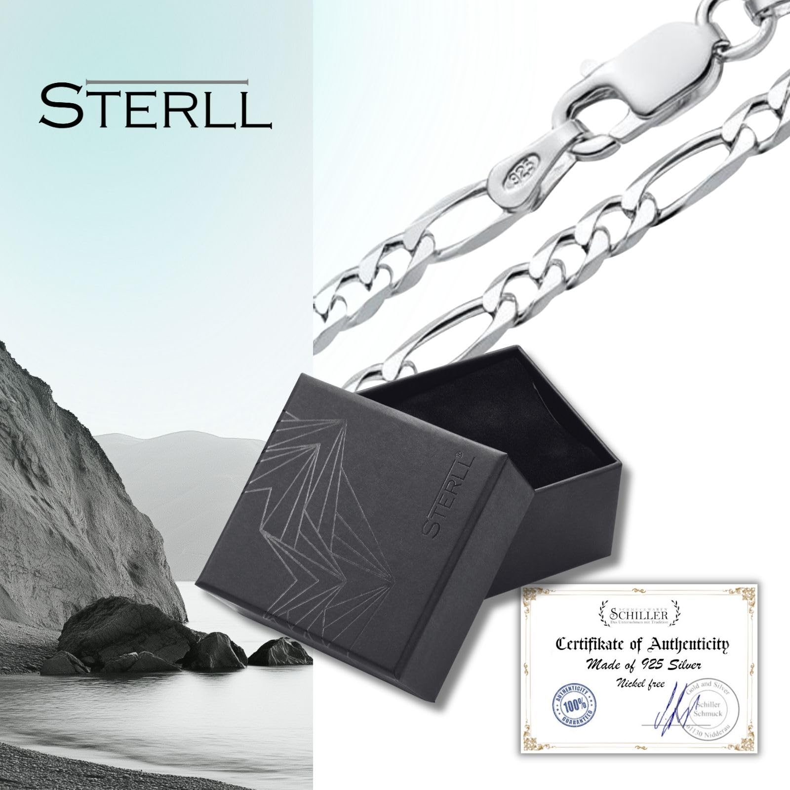 Collar de plata maciza 925 para hombre, ideal como regalo para marido o amigo, con caja de regalo