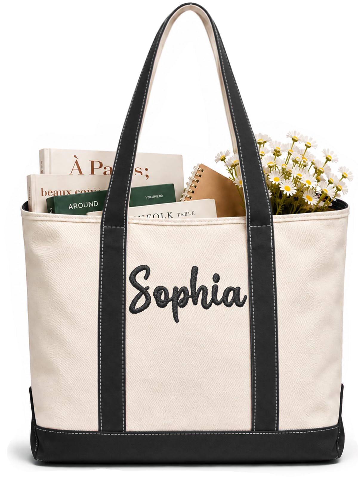 Personalized Embroidered Canvas Tote Bag Bulk, Daily Shopping Bag for Women