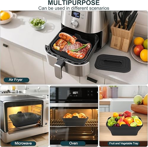 Miniatura 5 de Forros de silicona para freidora de aire plegables, forros reutilizables de 8.2 pulgadas para freidora de aire con tapa, frescura de larga duración,