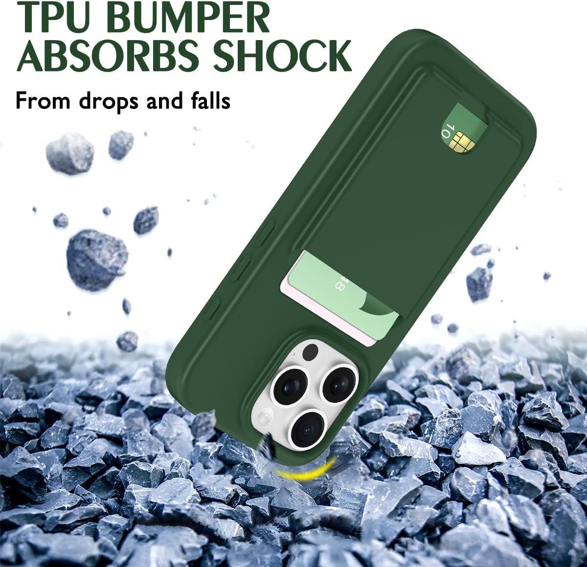 Petocase for iPhone 15 Pro Wallet Case Card Holder Slot Slim Fit Flexible TPU Gel Rubber Soft Skin Silicone Protective Phone Case Cover for Apple iPhone 15 Pro 6.1 inch Deep Green - Image 4