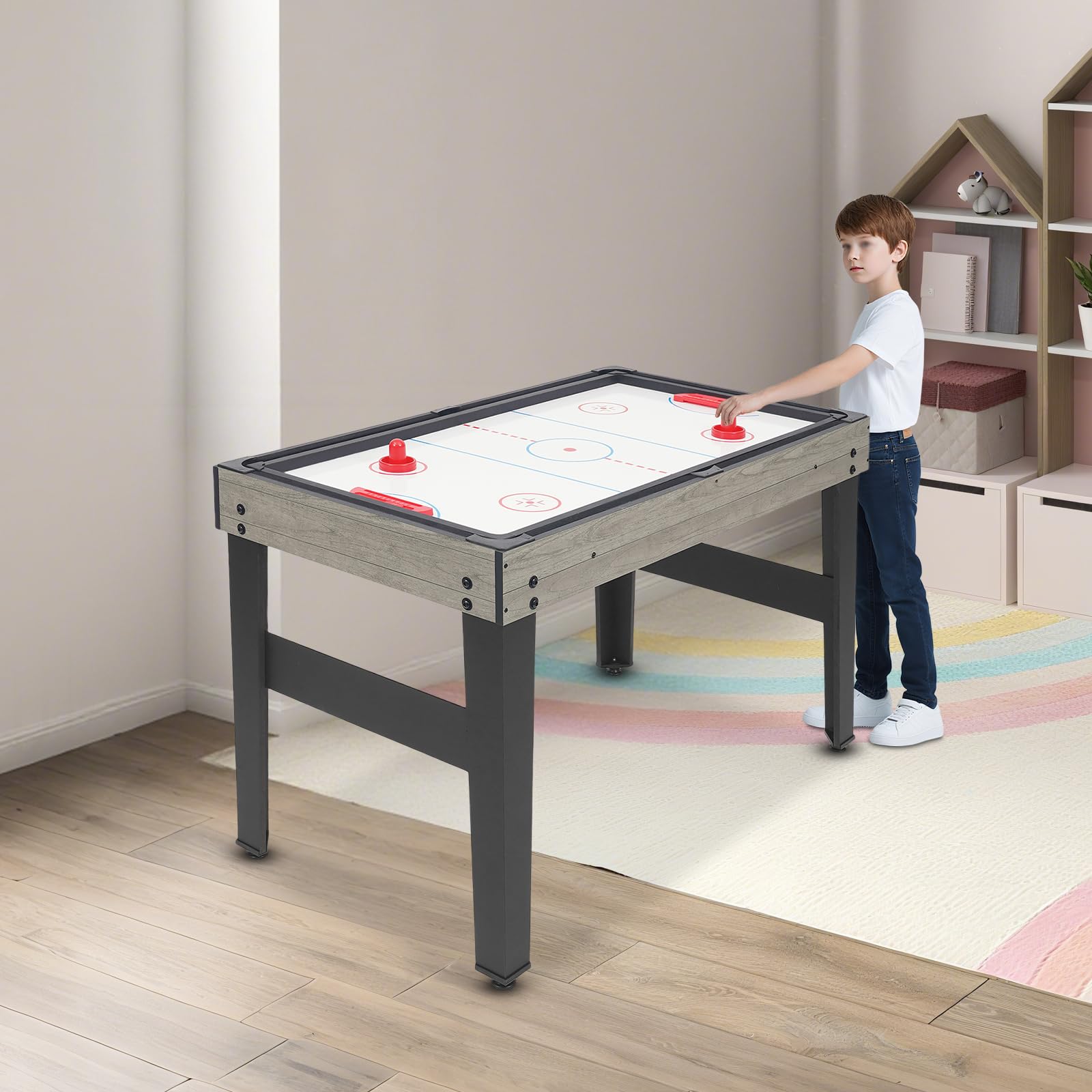 Tavolo multigioco 10 in 1, grigio, tavolo multifunzione per serate di gioco in famiglia, 10 giochi a partire dai 6 anni