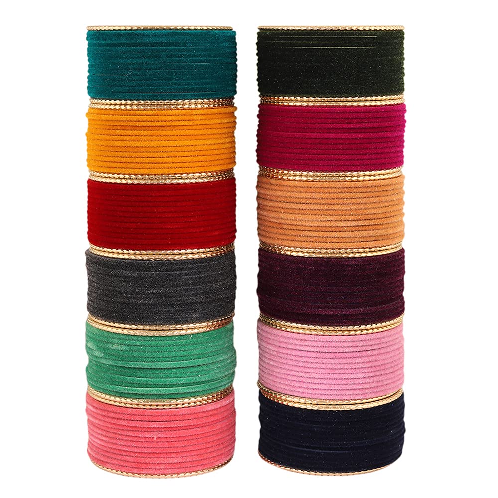 Fullos Beauty Vibrant Multicolor Lac Base Metal and Velvet Bangles for Women & Girls (B0C94SX87N) Amazon Price History, Amazon Price Tracker