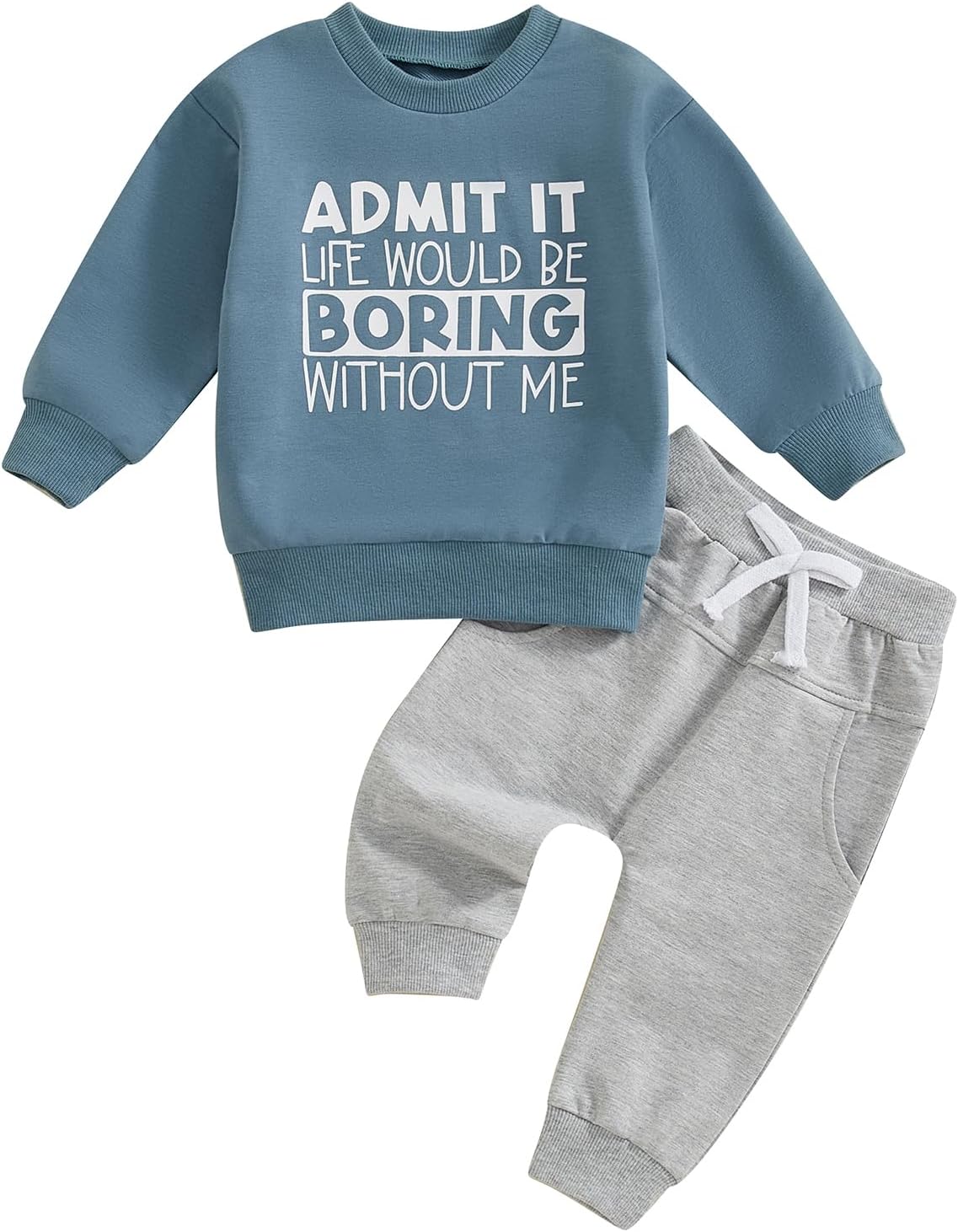 wdehow Toddler Baby Boy 2Pcs Outfits Letters Print Pullover Tops + Drawstring Pants Set Fall Winter Clothes