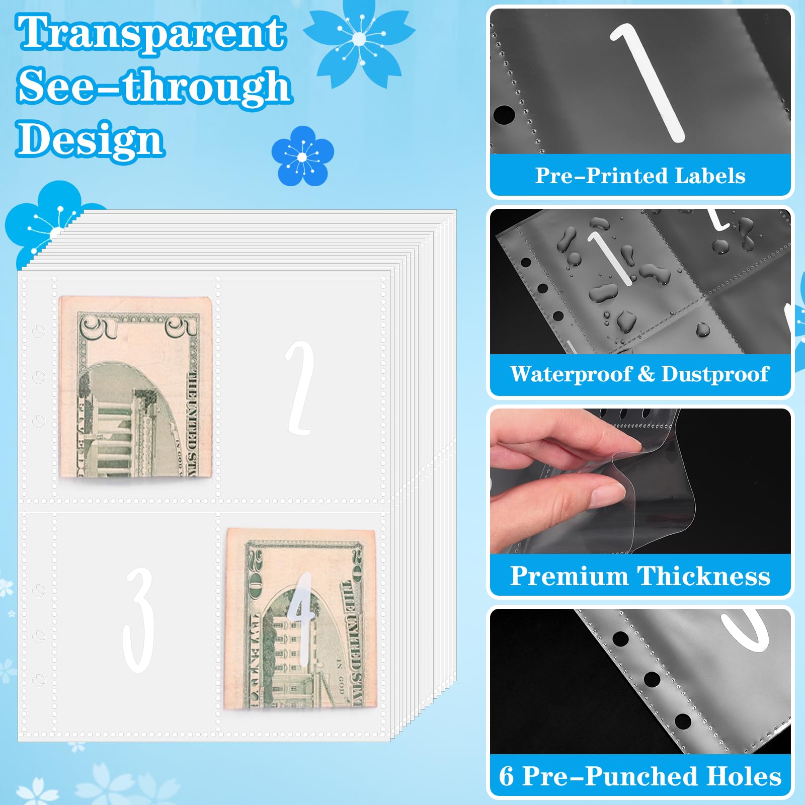 A5 Agenda Risparmio Soldi con Buste Porta Soldi e Tracker Della Sfida, Budget Binder per Risparmia Denaro Challenge - Blu