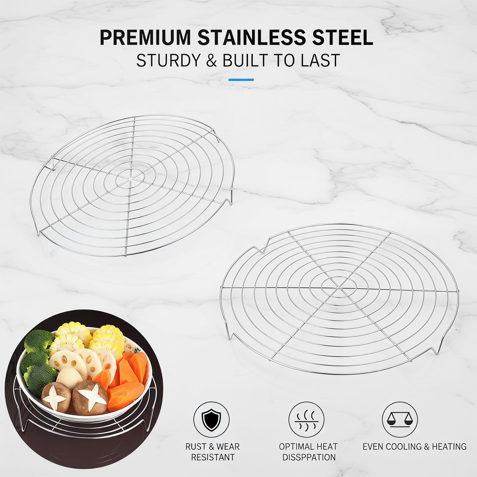 Grille de Refroidissement Ronde 2 Pièces pour Gâteau Argent