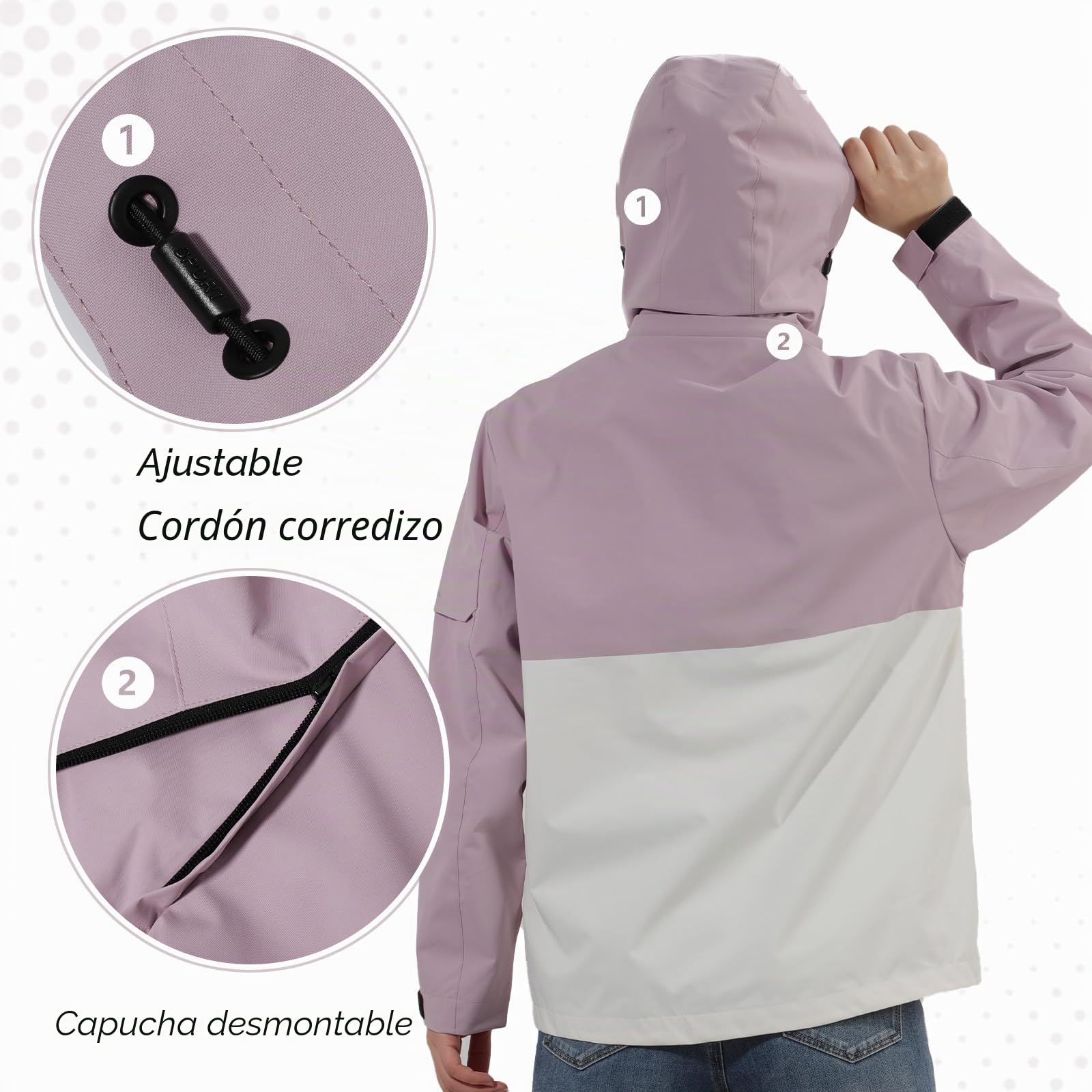 Chaqueta Impermeable para Mujer Chubasquero de Montaña para Exteriores Chaqueta Cortavientos Causal Hooeded