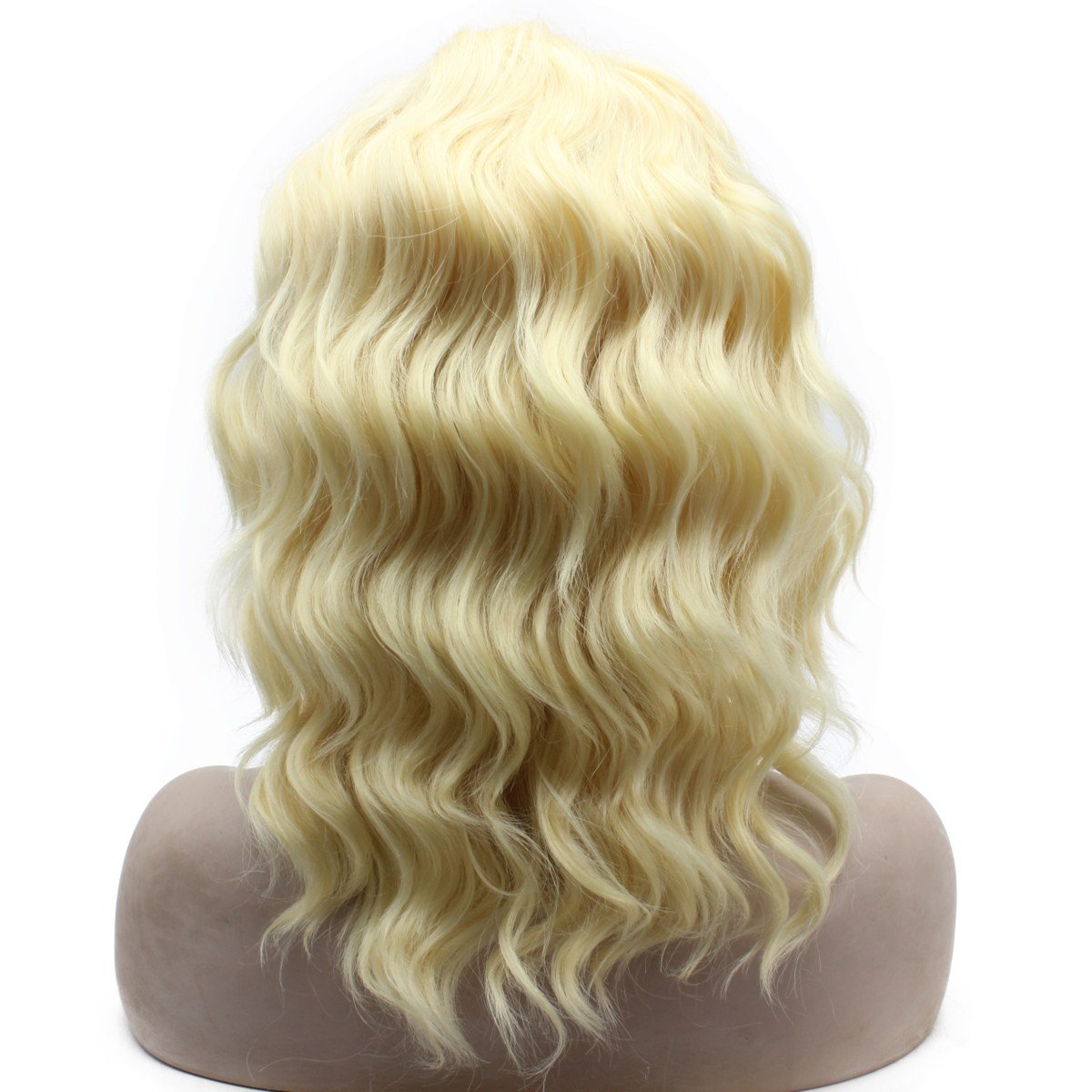 MX angel Medium Long Curly Synthetic Lace Front Light Blonde Natural Stylish Curl Wig